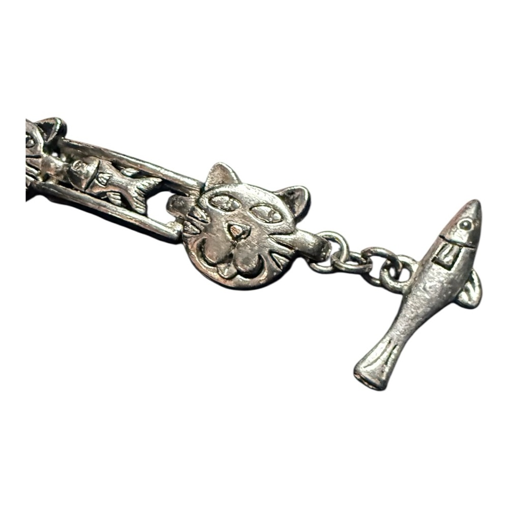 RETIRED COOKIE LEE KITTY Silver Tone Toggle Bracelet 7.5” GUC